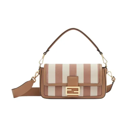 FENDI Baguette Calfskin With Nylon Handbag, Shoulder Bag, Crossbody Bag Women's Brown