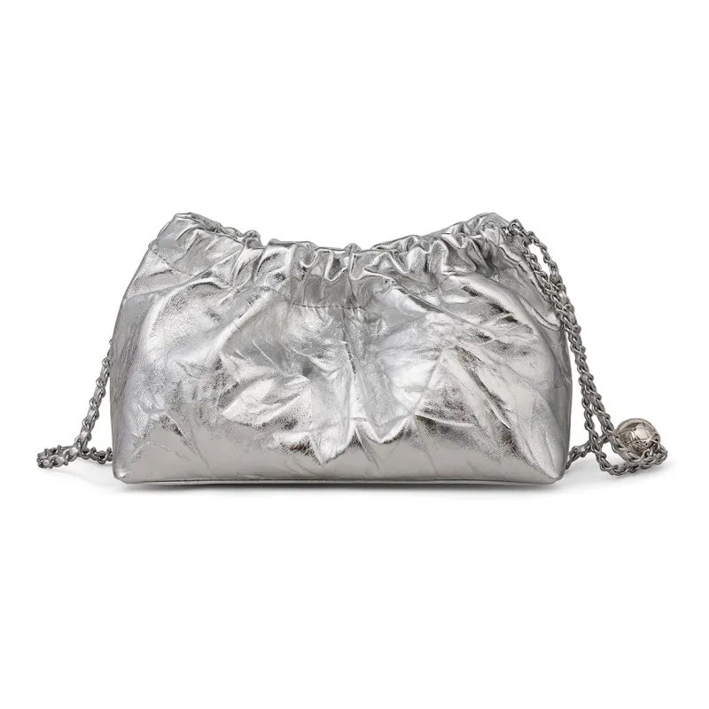MILLIE'S Cow Leather Patchwork Synthetic Leather Shoulder Bag Crossbody Bag Chain Cloud Bag Regular Women's Silver-4