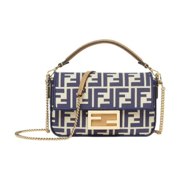 FENDI Pequin Stripes Jacquard Fabric One Shoulder Handbag Crossbody Bag Mini Women's Blue