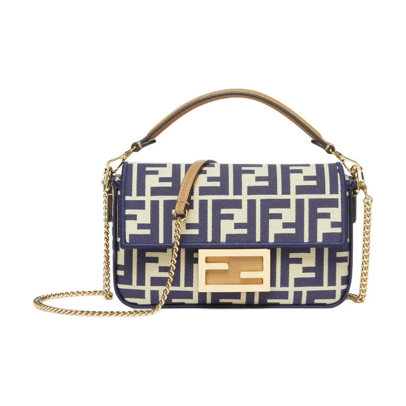 FENDI Pequin Stripes Jacquard Fabric One Shoulder Handbag Crossbody Bag Mini Women's Blue-0