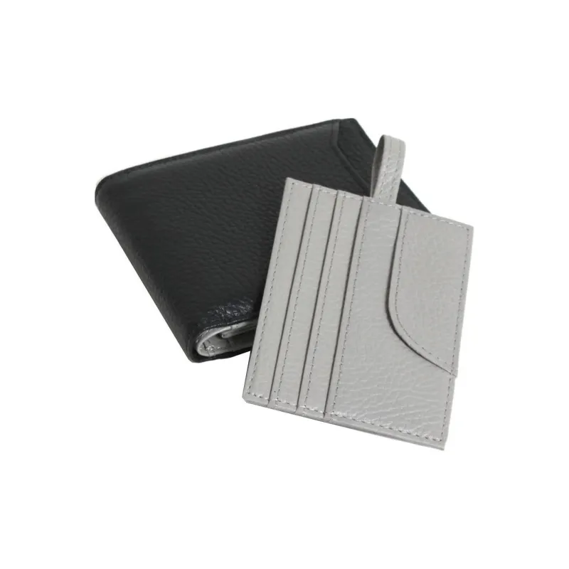 ARMANI EXCHANGEAE Leather Card Holder Wallet Men's Black/Hot Lime Gray-2
