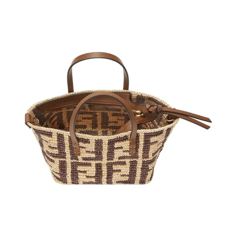 FENDI Raffia Handbag Shoulder Bag Crossbody Bag Mini Women's Brown-3