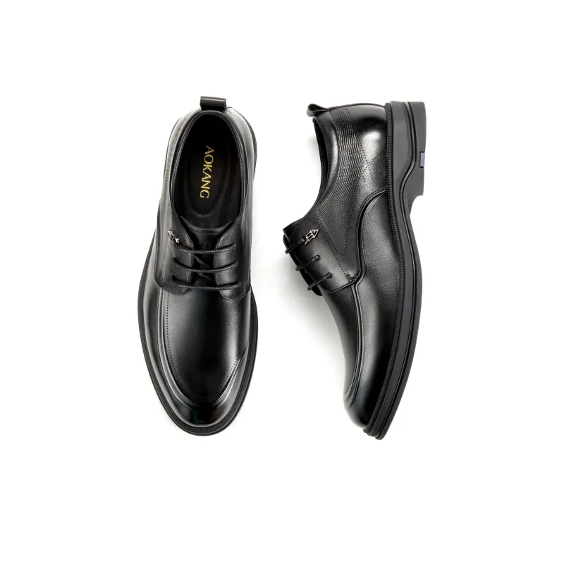 AOKANG Embossed Lace-Up Comfortable Commuter Shoes Dress Shoes Men's Black-3