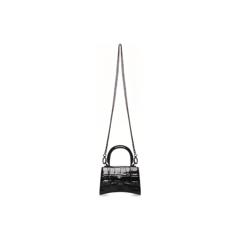 Balenciaga Hourglass Top Handle Bag Mini Croc Embossed Black-2