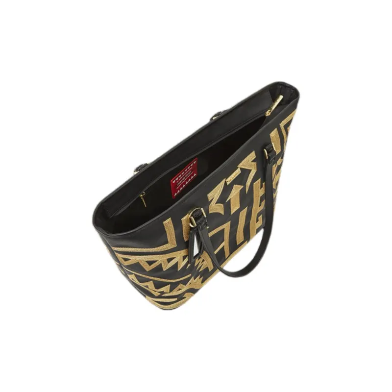 SPRAYGROUND Ai SANDFLOWER Collaboration Artificial Leather Tote Bag Shopping Bag Shoulder Bag Handbag Unisex Black Gold-3