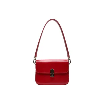 HONGU Cow Split Leather Tofu Bag Portable Crossbody Bag Shoulder Bag Women's Dark Coffee/Ecru/Dark Red