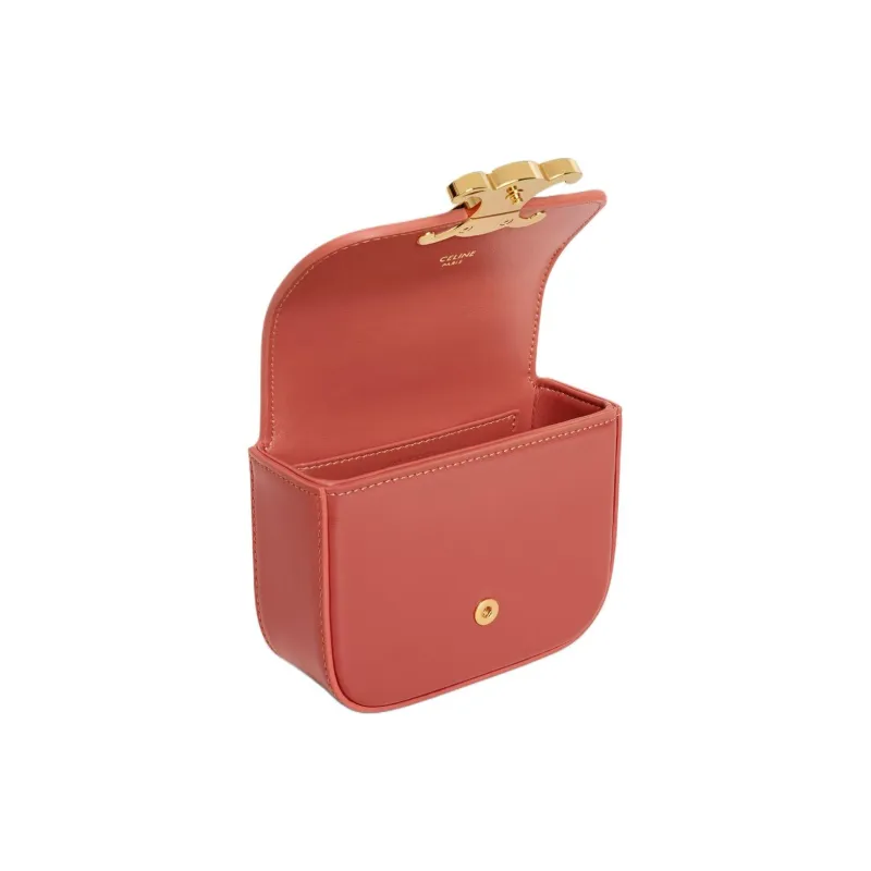 CELINE Triomphe Shiny Calfskin Shoulder Bag, Crossbody Bag Mini Women's Orange Red-3