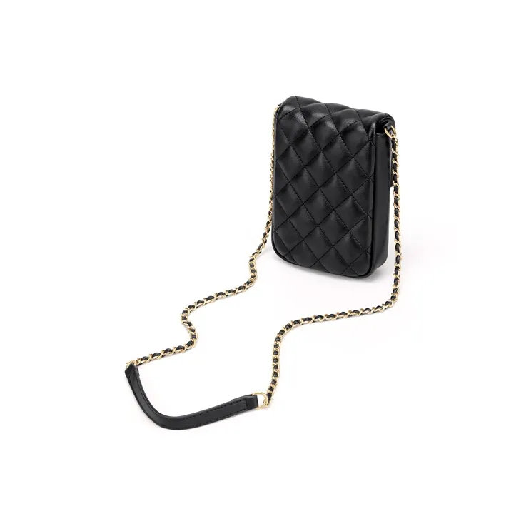 Simvay Clos Cow Leather With Synthetic Leather Shoulder Bag Crossbody Bag Cell Phone Pouch Mini Women's Black/Ecru-2