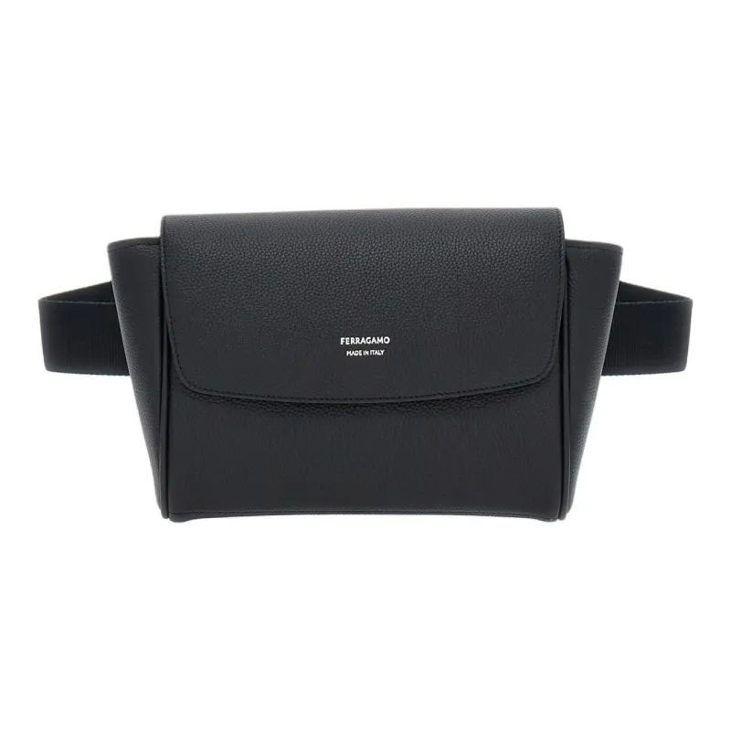 FERRAGAMO Stamped Calfskin Fanny Pack Men's Black-0