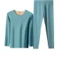Long-Sleeved Top+Pants Clothing Sets (Autumn Water Blue)-Merino Wool, Seamless Construction, Inner Mulberry Silk