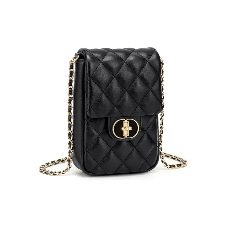 Simvay Clos Cow Leather With Synthetic Leather Shoulder Bag Crossbody Bag Cell Phone Pouch Mini Women's Black/Ecru-1