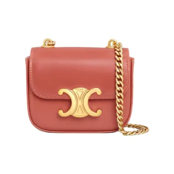 CELINE Triomphe Shiny Calfskin Shoulder Bag, Crossbody Bag Mini Women's Orange Red