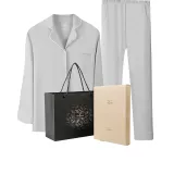 Women's Long-Sleeved Top+Pants Clothing Set (Light Gray Green)-Pure Cotton Comfortable/Lapel Top/Medium-Thick Clothing Set
