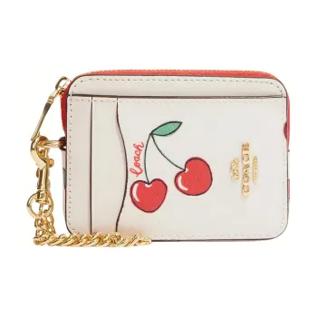 COACH Card Case Canvas With Leather Coin Purse, Card Holder Mini Women's White