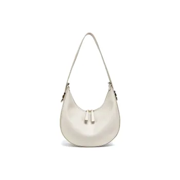 YOCAMU Cow Leather Moon-Shaped Bag Crossbody Bag Shoulder Bag Medium Size Women's Gray White