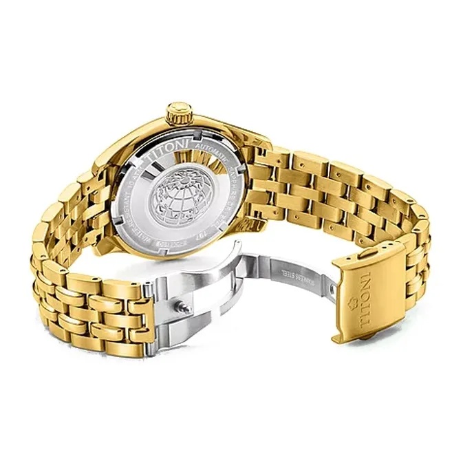 TITONI Automatic Mechanical Movement Men's Watches Watch 40mm Gold Dial Stainless Steel Case Stainless Steel Strap-3