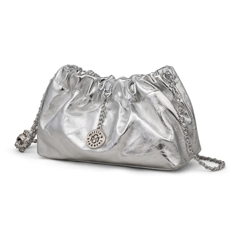 MILLIE'S Cow Leather Patchwork Synthetic Leather Shoulder Bag Crossbody Bag Chain Cloud Bag Regular Women's Silver-2