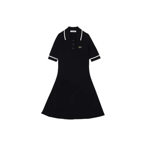 LACOSTE Short-Sleeved Dresses Women's Marine Blue/White