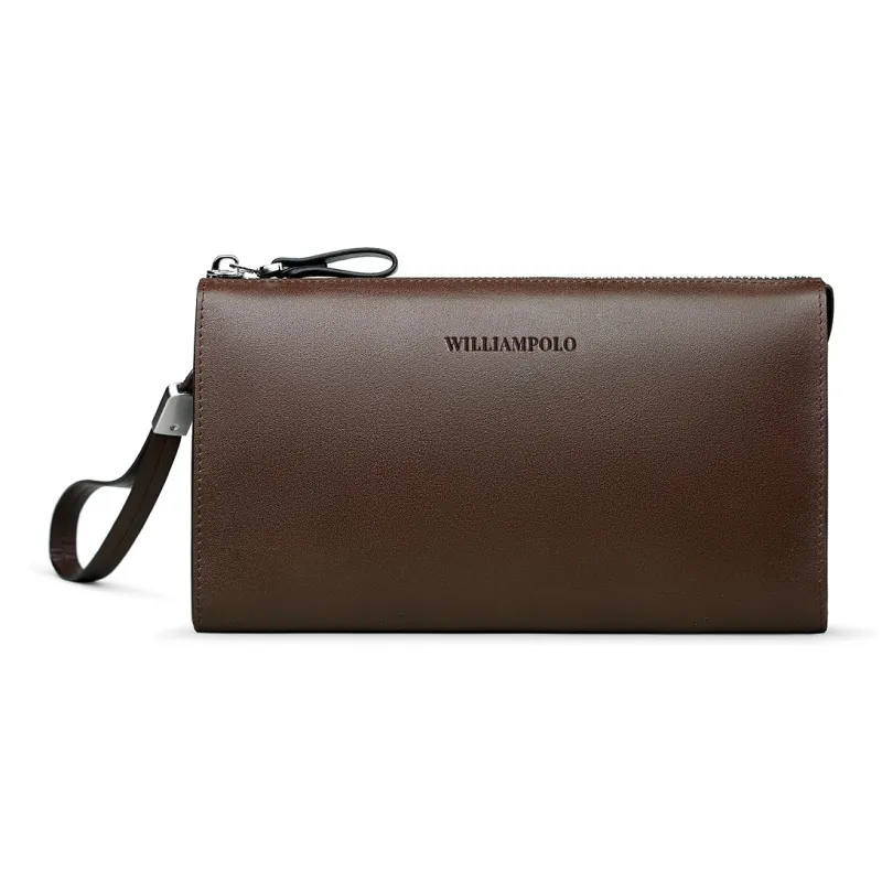 WilliamPOLO Cow Leather Clutch Anti Theft Handle Envelope Bag Multifunction Cell Phone Pouch Regular Men's Multicolor-5