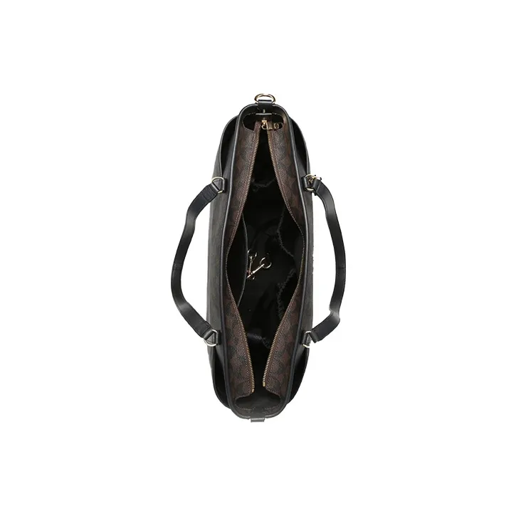 COACH Baby Canvas With Leather Tote Bag, Shopping Bag, Crossbody Bag, Shoulder Bag Women's Dark Brown-5