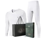 Thermal Underwear Tops+Long Johns Set (White) 100% cotton Breathable/3A Antibacterial/Thermal