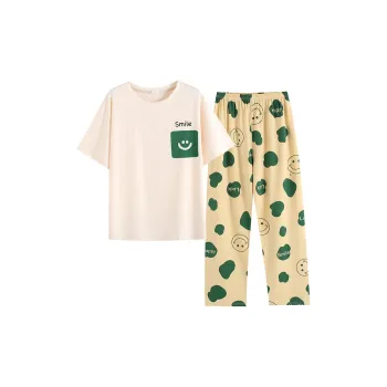 CAIHENGTONG Pajama Set Women's Smiley Face Pocket