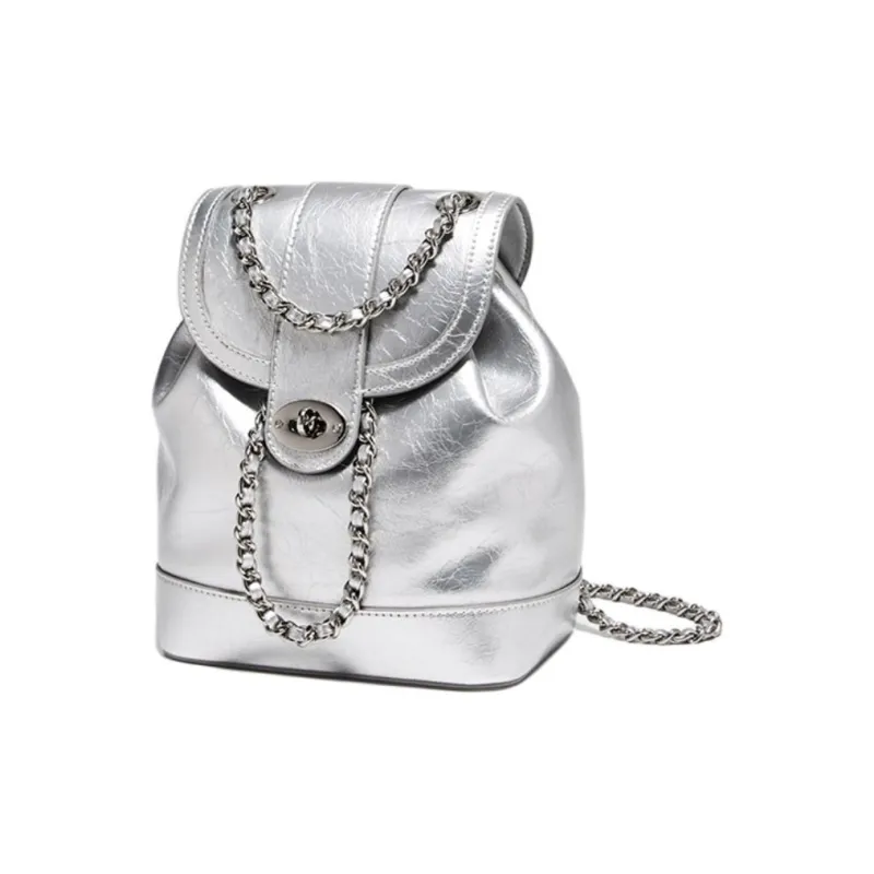 Marino Orlandi Synthetic Leather, Cow Split Leather Backpack Trumpets Women's Silver-2