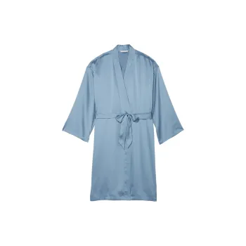 Victoria's Secret Satin Midi Robe/KI Sleep Robe Women's Denim Blue