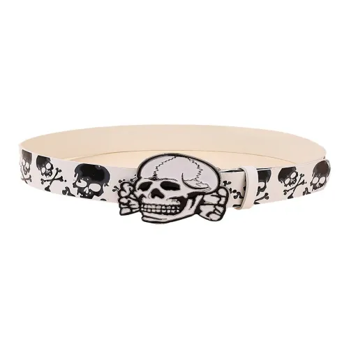 PISHUSHU Individual Skull PU Leather Leather Belts Women's White Width  3.8cm