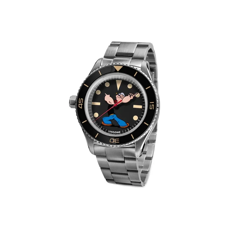 UNDONE Popeye Automatic Mechanical Movement Steel Strap Watch Men's Watches Black Dial-0