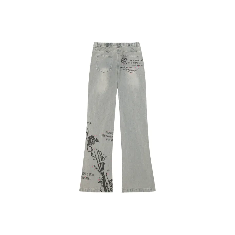 DNBH Hand drawn Doodle Series Jeans Unisex Yellow Mud-1