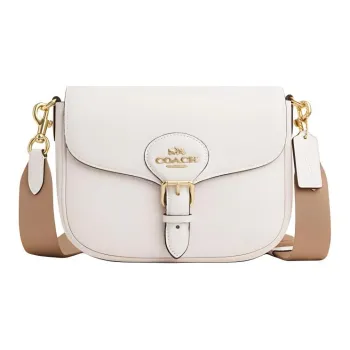 COACH Amelia Cow Leather Saddle Bag, Shoulder Bag, Crossbody Bag Medium Size Women's White