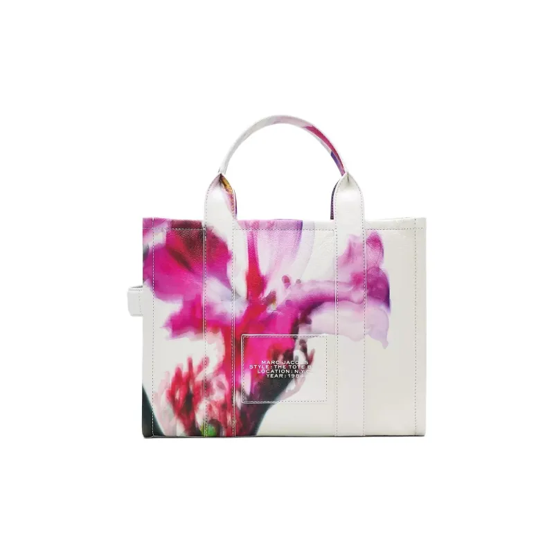 MARC JACOBS Pleated Leather Tote Bag, Shopping Bag, Shoulder Bag, Handbag Medium Size Unisex White & Pink Purple-3