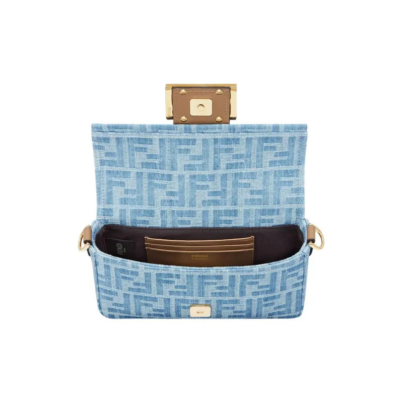 FENDI Baguette Polyurethane With Polyamide And Cotton One Shoulder Handbag Crossbody Bag Mini Women's Light Blue-3
