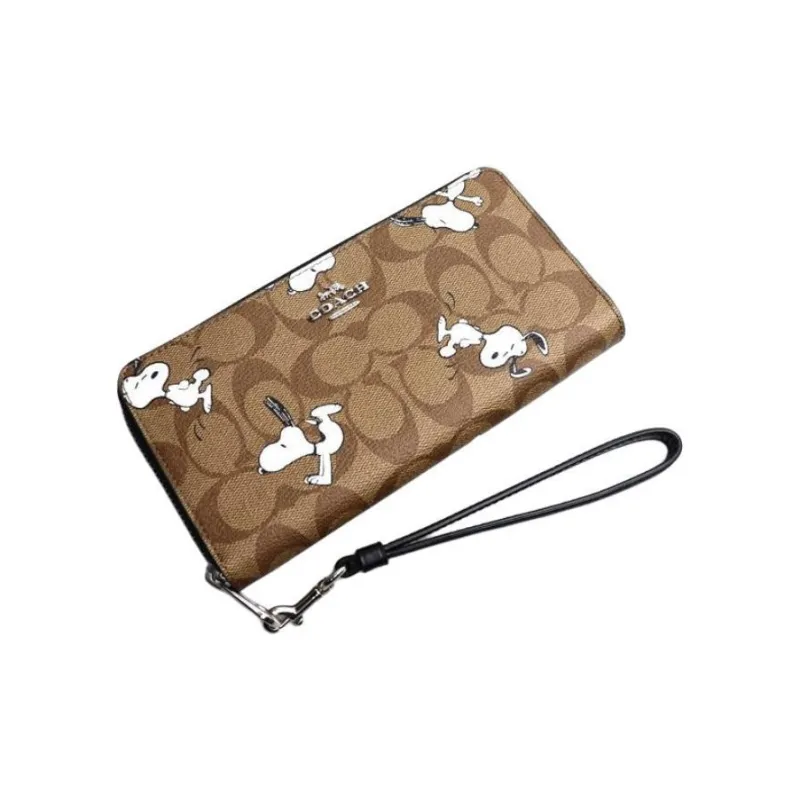 COACH Zip Around Canvas With Leather Wallet Women's Brown-2