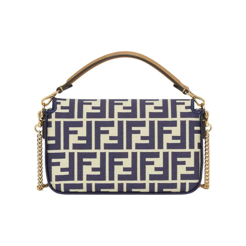 FENDI Pequin Stripes Jacquard Fabric One Shoulder Handbag Crossbody Bag Mini Women's Blue-2