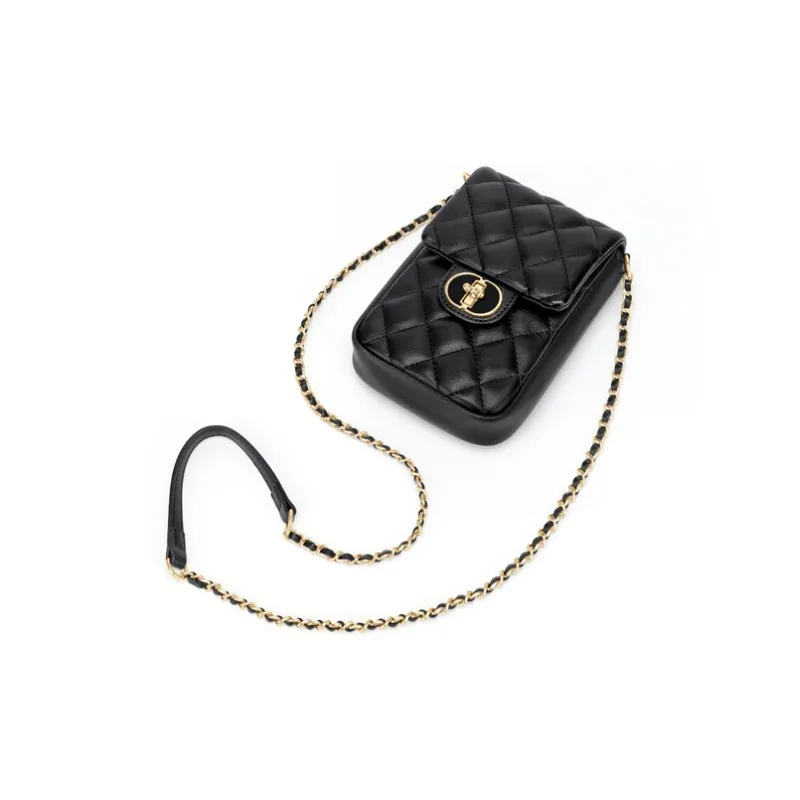 Simvay Clos Cow Leather With Synthetic Leather Shoulder Bag Crossbody Bag Cell Phone Pouch Mini Women's Black/Ecru-4
