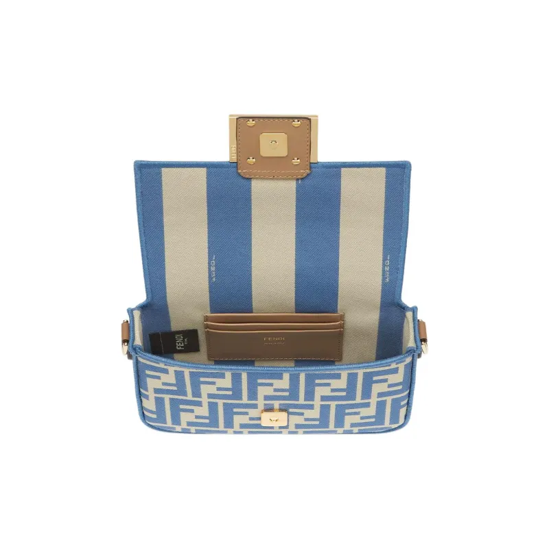 FENDI Baguette Polyurethane With Polyamide And Cotton One Shoulder Handbag, Crossbody Bag Mini Women's Light Blue-3