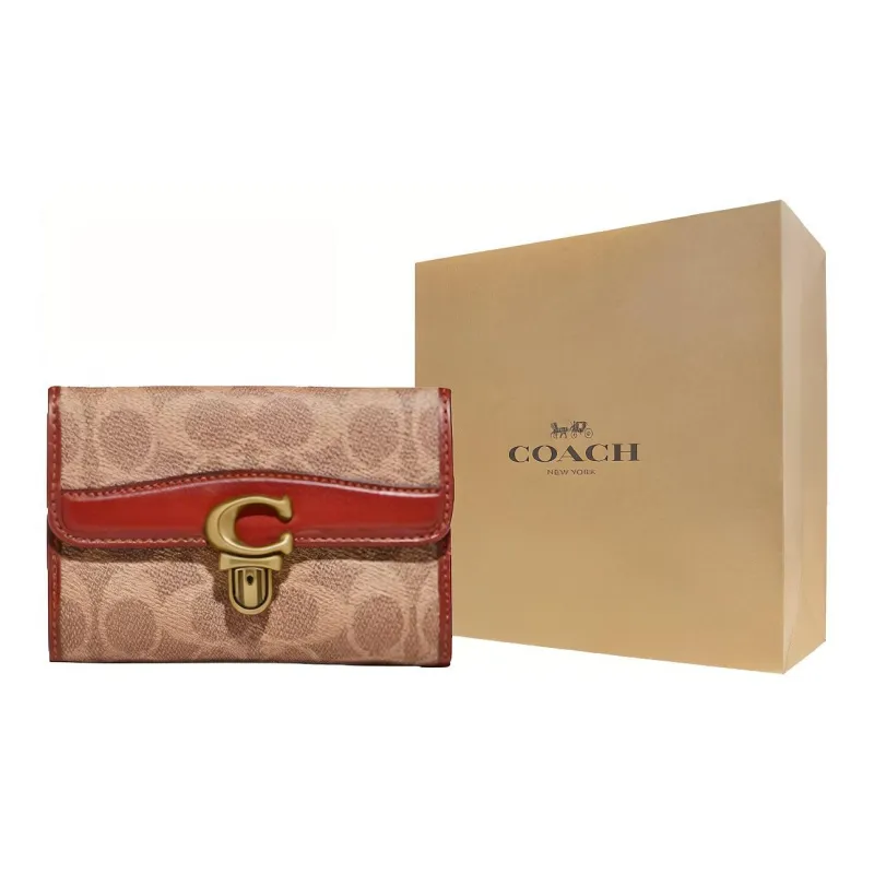 COACH Studio Canvas With Leather Clutch Wallet Women's Brown-4