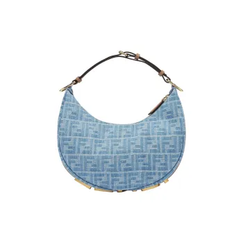 FENDI Fendigraphy Denim Fabric Crescent Bag Crossbody Handbag Shoulder Bag Women's Light Blue