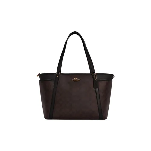 COACH Baby Canvas With Leather tote Laurent Bag, Shopping Bag, Crossbody Bag, Shoulder Bag Women's Dark Brown