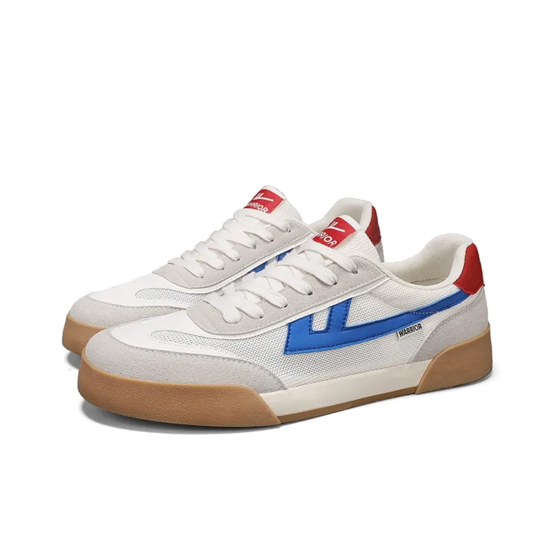 Warrior Lightweight Wear Resistant And Slip Resistant Low Top Skateboard Shoes Unisex Beige Blue Red-3