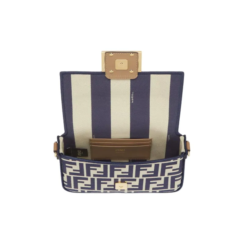 FENDI Pequin Stripes Jacquard Fabric One Shoulder Handbag Crossbody Bag Mini Women's Blue-3