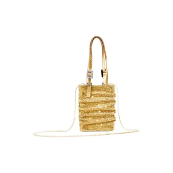 BENEDETTA BRUZZICHES Aluminum Mesh & Rhinestone & Crystal Shoulder Bag, Crossbody Bag, Handbag Mini Women's Gold