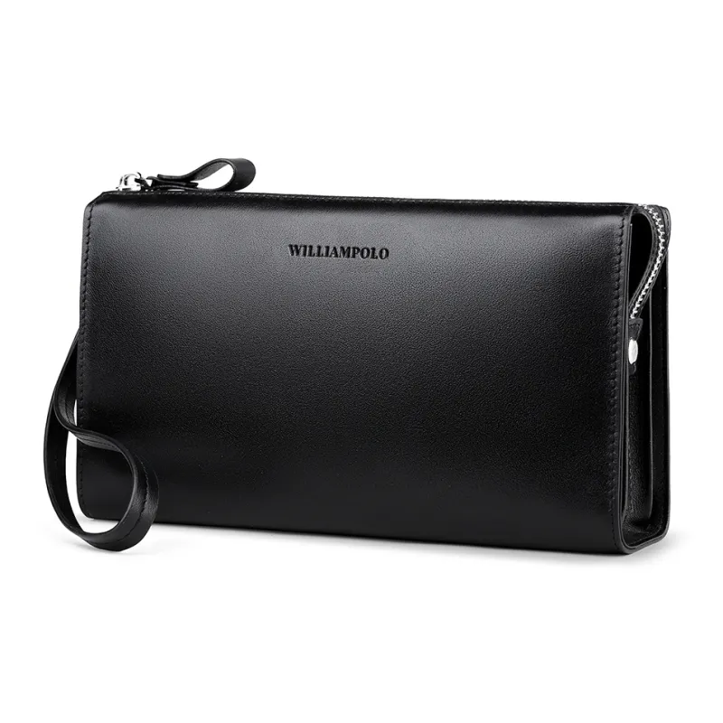 WilliamPOLO Cow Leather Clutch Anti Theft Handle Envelope Bag Multifunction Cell Phone Pouch Regular Men's Multicolor-2