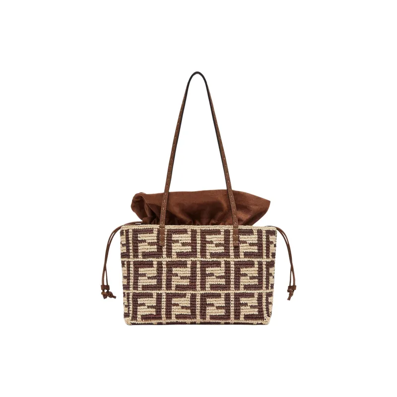 FENDI Raffia With Cow Leather Handbag, Shoulder Bag Trumpets Women's Brown-2