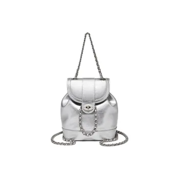 Marino Orlandi Synthetic Leather, Cow Split Leather Backpack Small Size Women's Silver