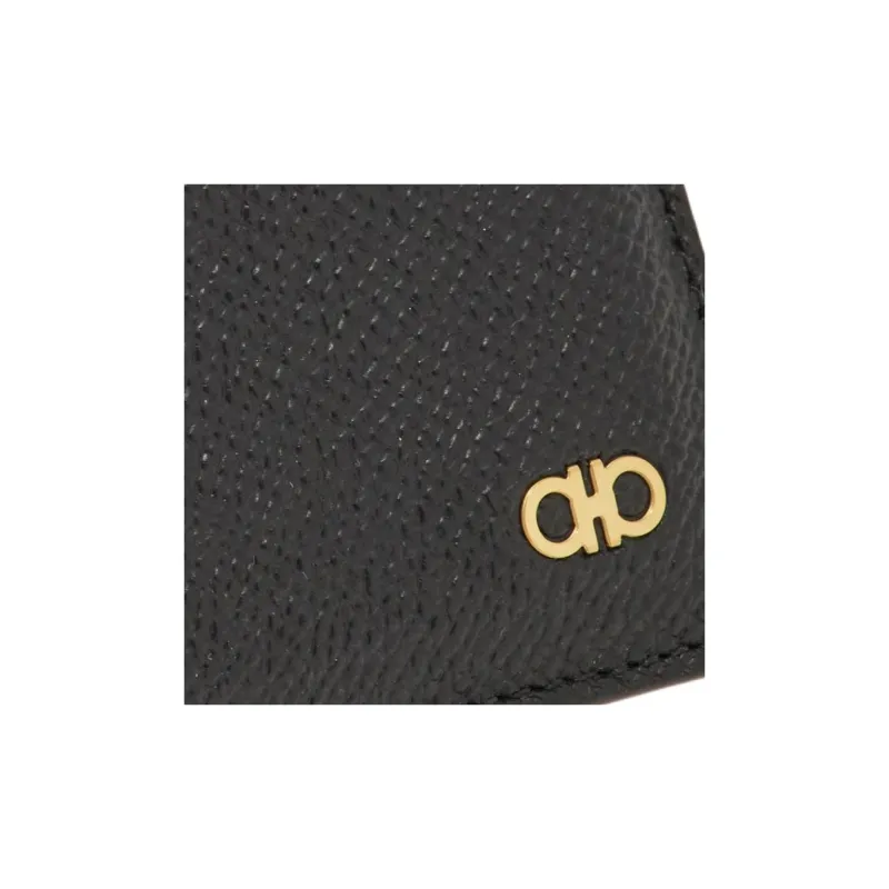 FERRAGAMO GANCINI Stamped Calfskin Card Clip Card Holder Men's Black-3