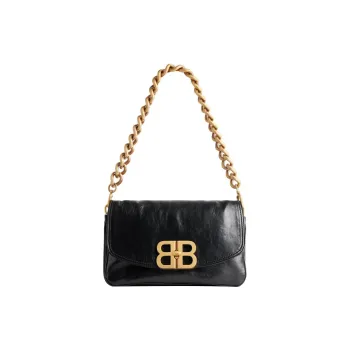 Balenciaga Logo Calfskin Small Handle Shoulder Bag Women's Black