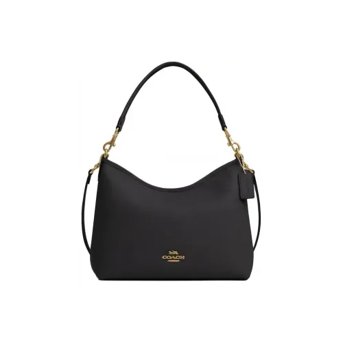 COACH Pebbled Leather Portable Crossbody Bag Shoulder Bag Large Size Women's Gold & Black